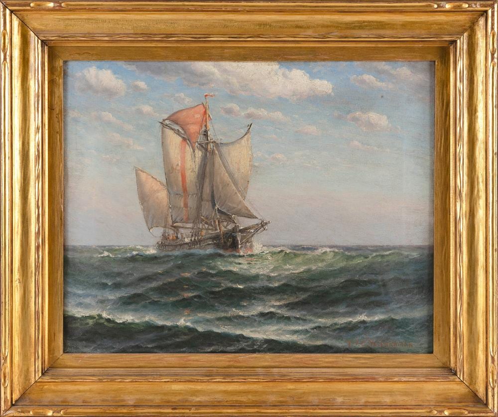 Theodor Victor Carl Valenkamph comparable auction result: theodor victor carl valenkamph massachusetts sweden 1868 1924 ship at sea oil on canvas 16 x 20 framed 22 x 26