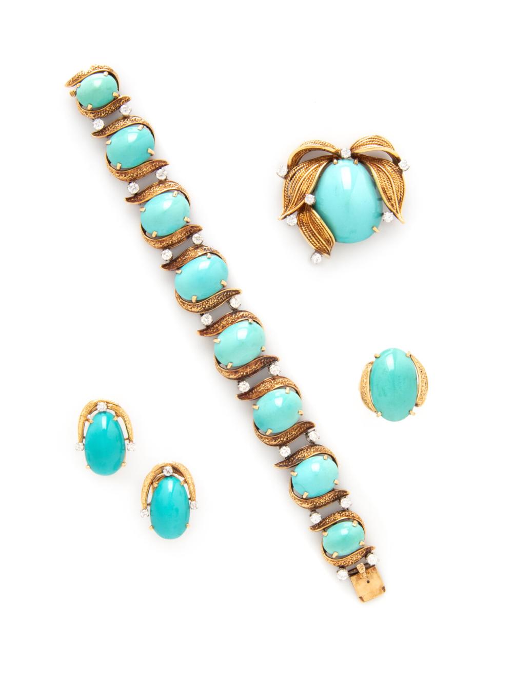 COLLECTION OF YELLOW GOLD, TURQUOISE, AND DIAMOND JEWELRY sold by Freeman’s | Hindman, lot 129 — auction record photograph