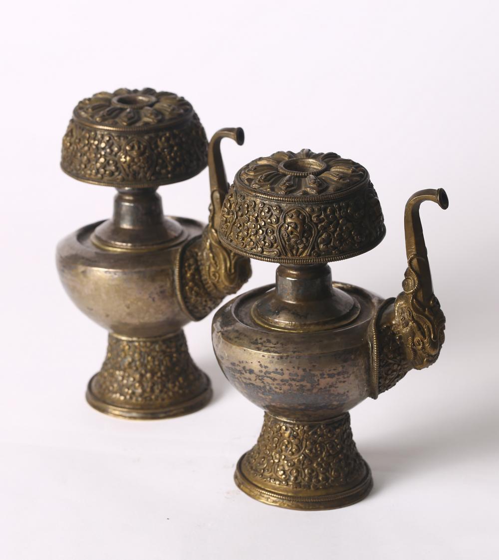 A Pair of Tibetan Silver 'Penba' Ewers sold by California Asian Art Auction Gallery USA, lot 1059 — auction record photograph