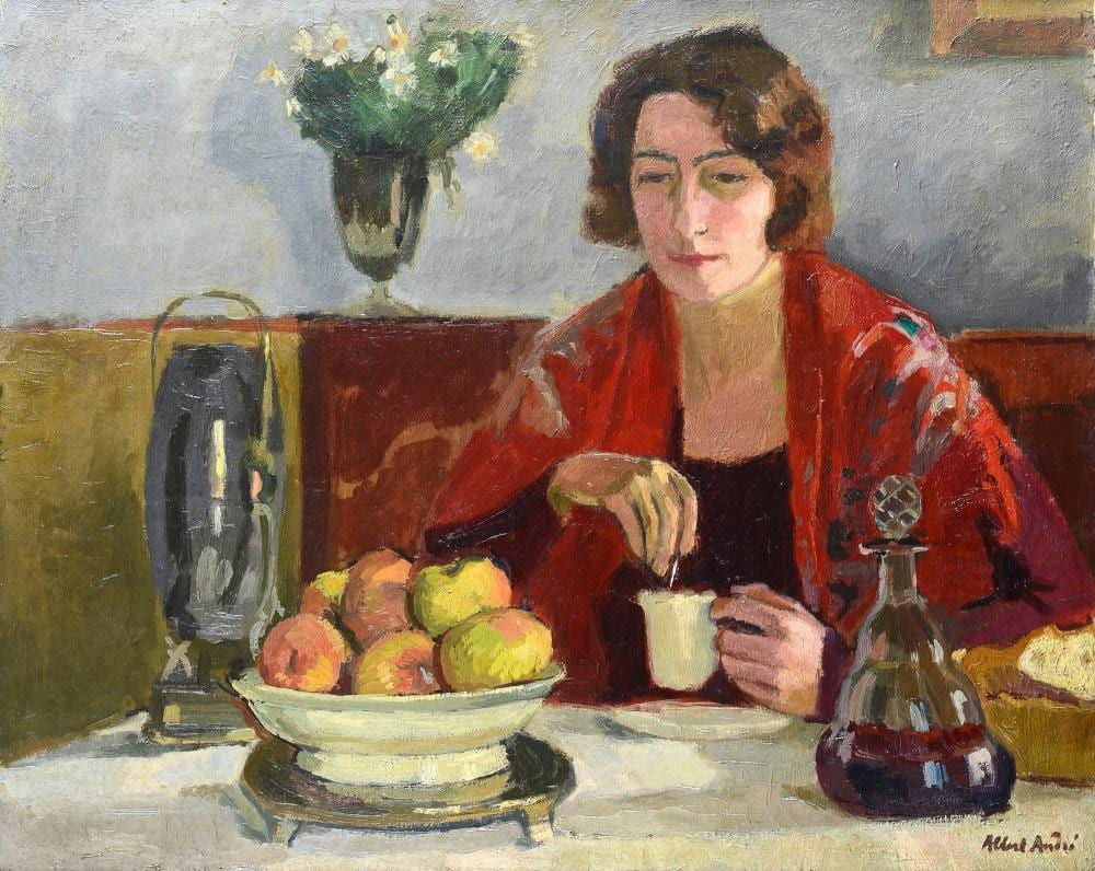 Albert Benjamin André comparable auction result: albert andr lione 1869 laudun l ardoise 1954 interno con figura 1928