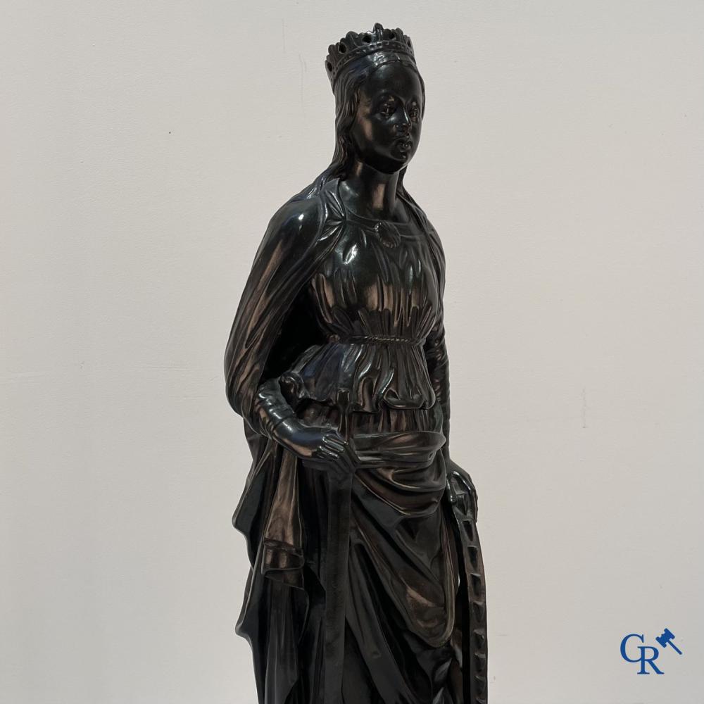 Eugène Laurent comparable auction result: eug ne laurent 1832 1898 bronze statue with dark patina of catherine of alexandria with sword and cart wheel