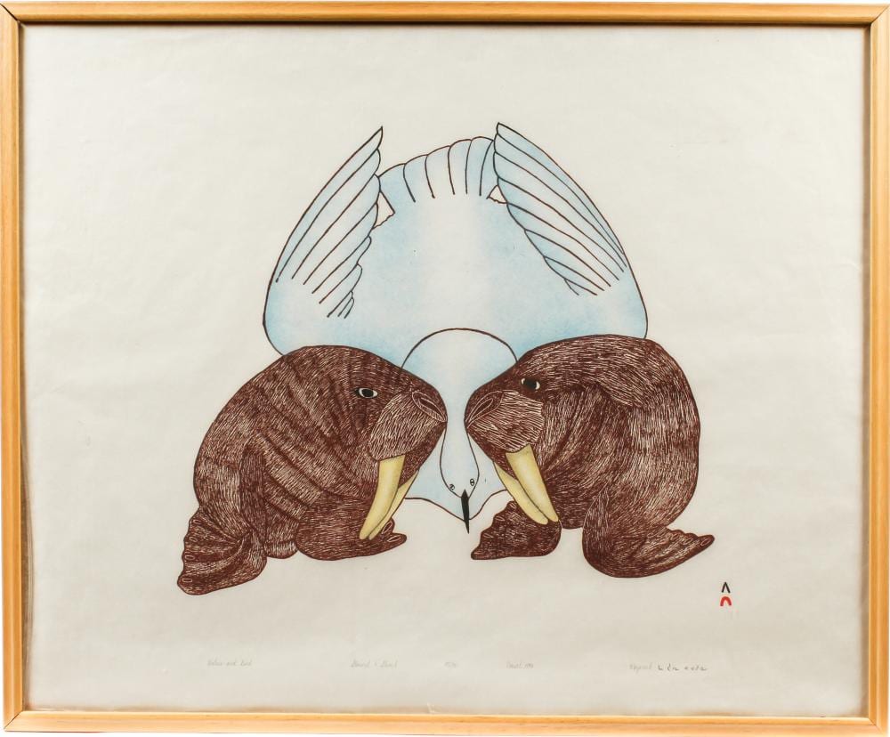 Mayureak Ashoona comparable auction result: mayureak ashoona inuit b 1946 stonecut walrus and bird