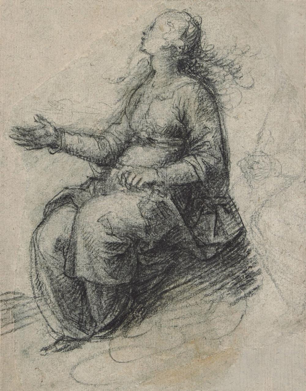 Guglielmo Caccia comparable auction result: a seated woman with a subsidiary study of clasped hands