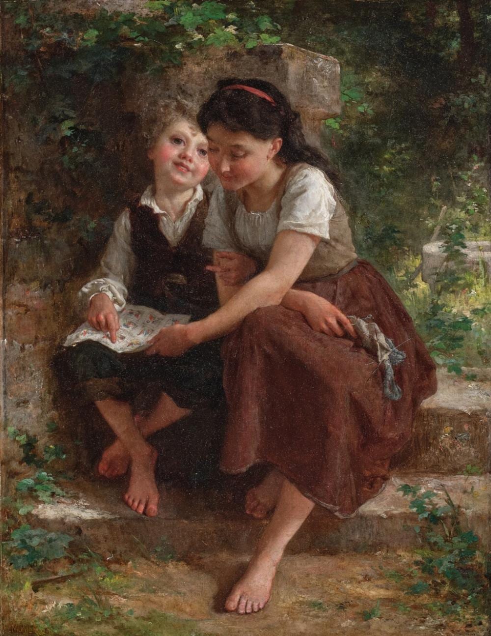 Emile Munier comparable auction result: children on the stairs