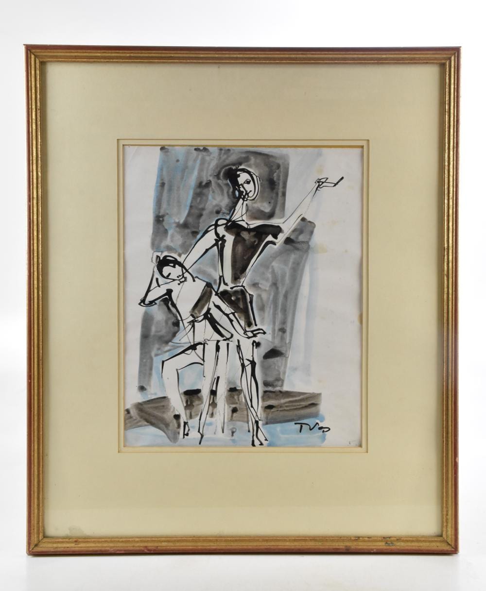 Tadeusz Was comparable auction result: tadeusz was polish 1912 2005 watercolour ballet lesson signed 36 x 30cm framed and glazed