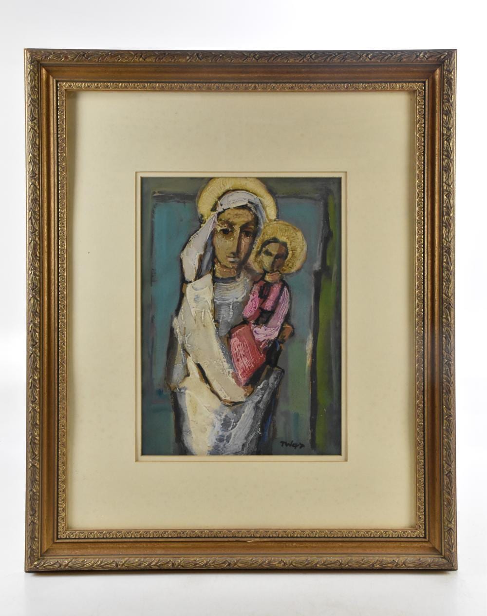 Tadeusz Was comparable auction result: tadeusz was polish 1912 2005 oil on board mother child signed 36 x 26cm framed and glazed