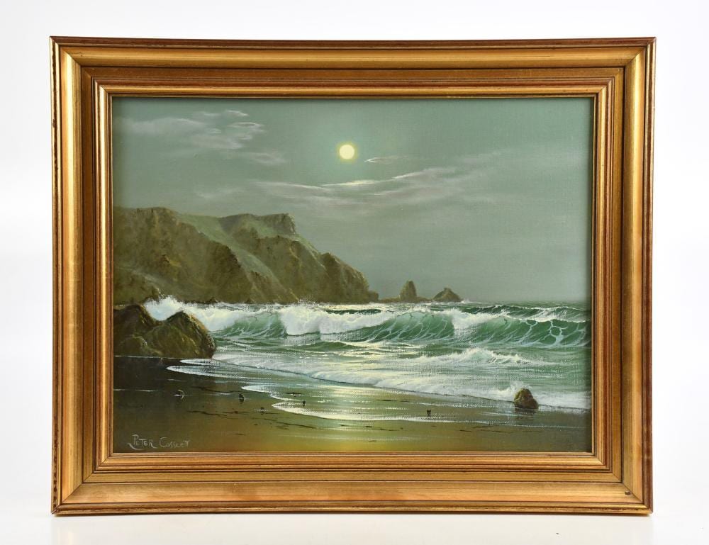 peter cosslett 1927 2012 oil on canvas beach scene with crashing waves signed 30 x 40cm framed · Adam Partridge Auctioneers · 2025-02-22 Peter Cosslett comparable auction result: peter cosslett 1927 2012 oil on canvas beach scene with crashing waves signed 30 x 40cm framed