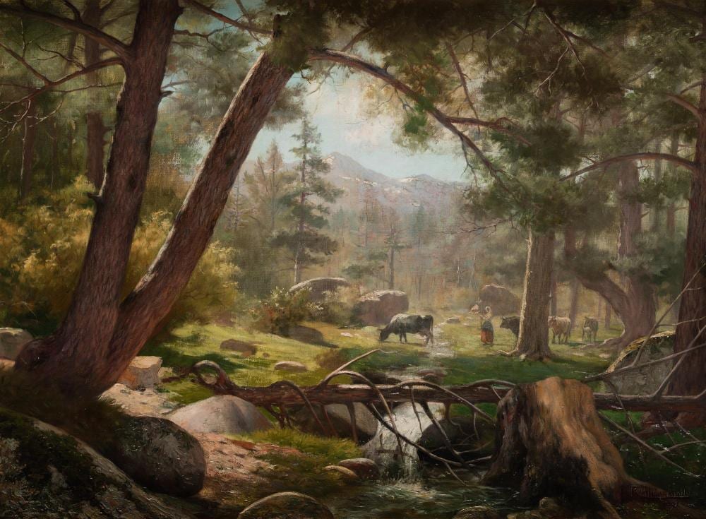 Ramon Alsina i Amils comparable auction result: ramon alsina 1861 1948 countryside landscape with cattle 1899
