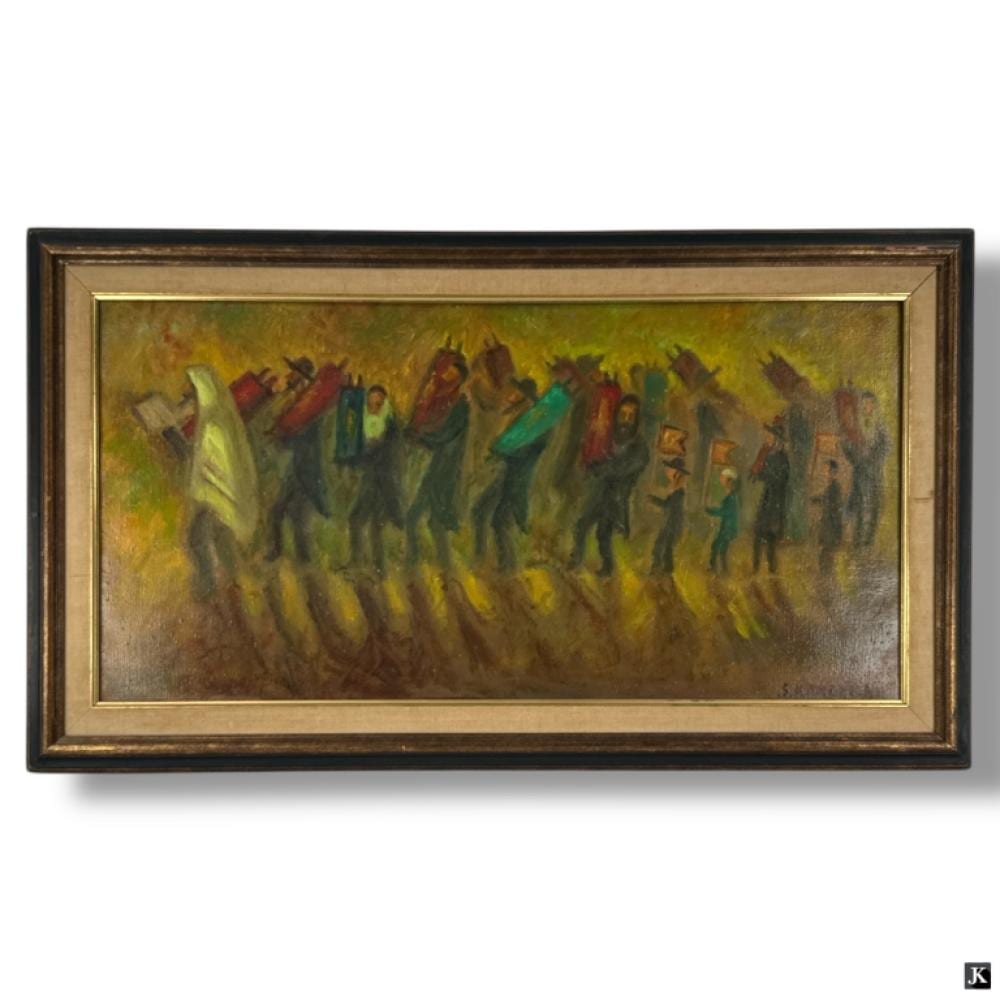 Simon Karczmar comparable auction result: simon karczmar oil canvas jewish men with torah
