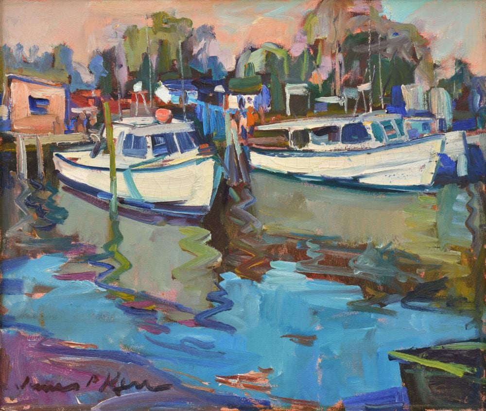 James P. Kerr comparable auction result: james p kerr painting harbor scene