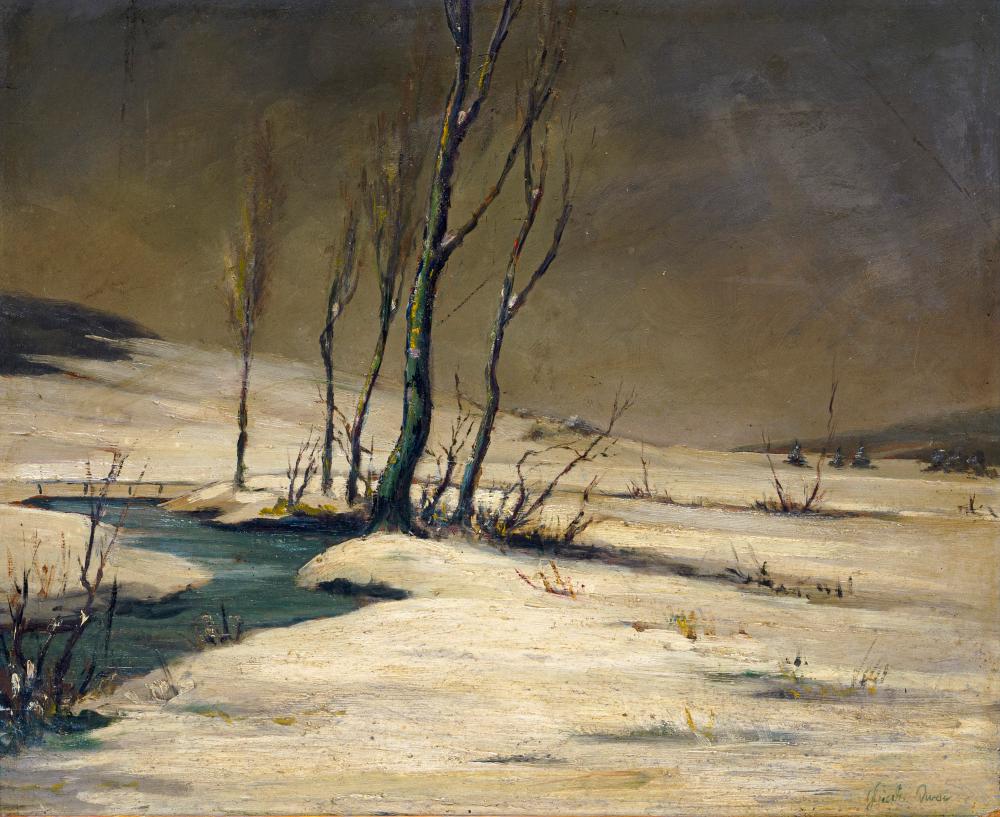 Friedrich Iwan comparable auction result: friedrich iwan zugeschr winterlandschaft mit bachlauf wohl 1930 s