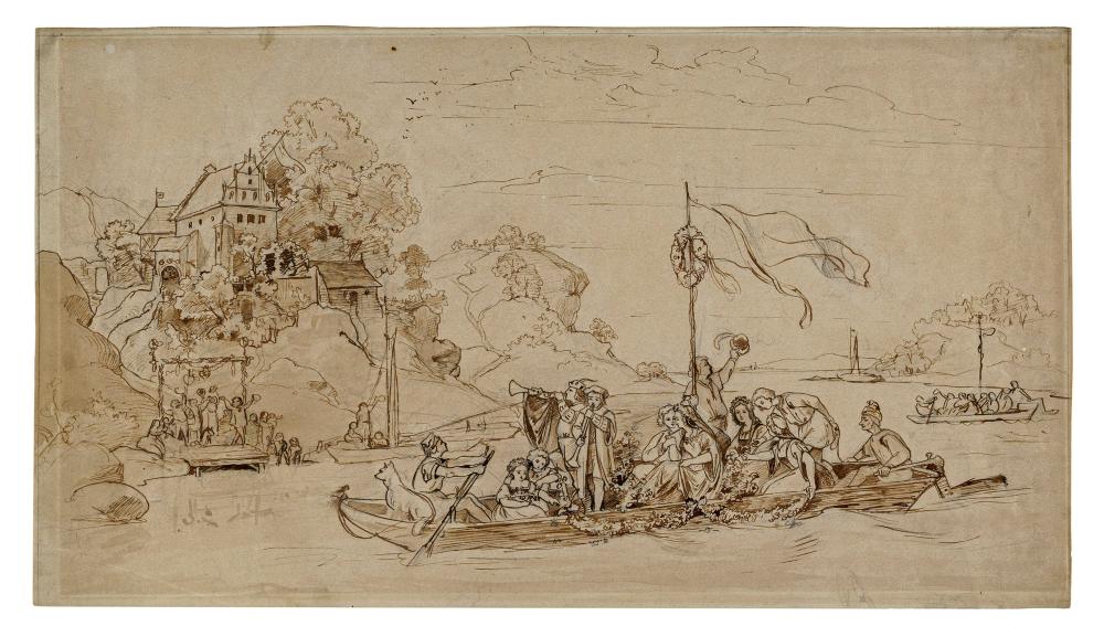 Albert Venus comparable auction result: franz albert venus fahrt ber den strom festgesellschaft im kahn um 1859 1860