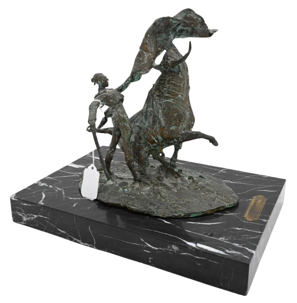 Heriberto Juarez comparable auction result: heriberto juarez mexican b 1934 depicting matador and bull bronze signed h juarez on base set on marble base height 11 1 2 inches