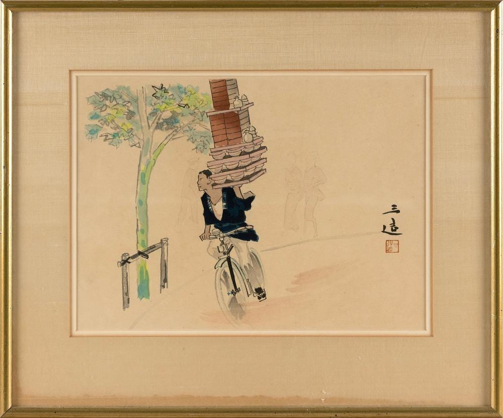 Sanzo Wada comparable auction result: wada sanzo japan 1883 1967 soba vendor woodblock print 10 5 x 14 5 sight framed 17 x 21