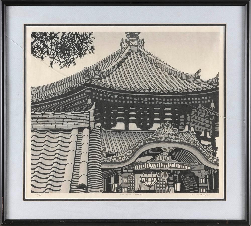 Ted Colyer comparable auction result: ted colyer canada japan 1947 nanendo nara iii woodblock print 17 x 19 framed 22 x 24 5