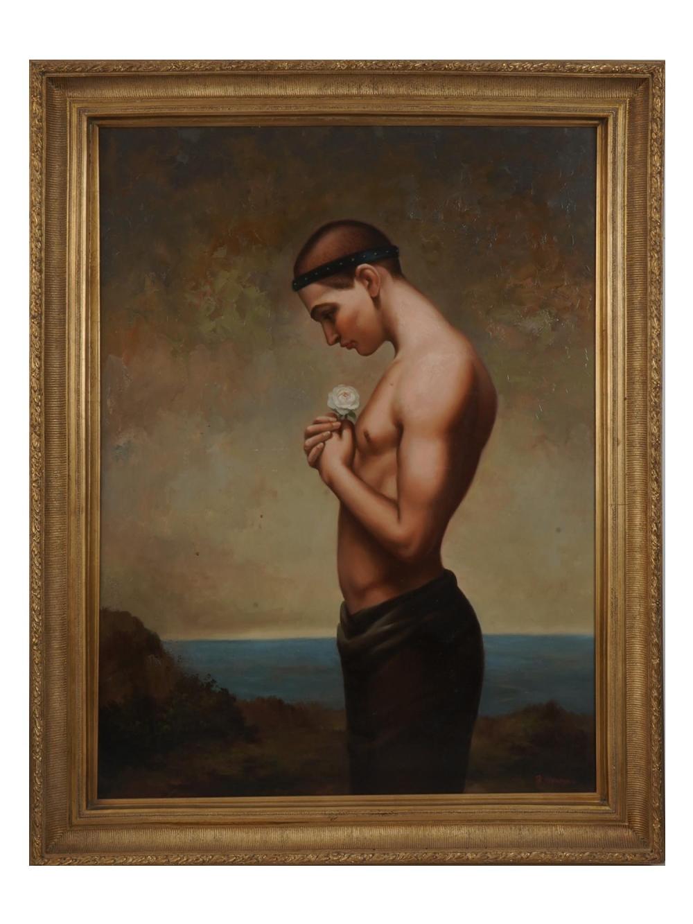 AFTER AVIANO OIL PAINTING MALE PORTRAIT W FLOWER sold by Antique Arena Inc, lot 140 — auction record photograph