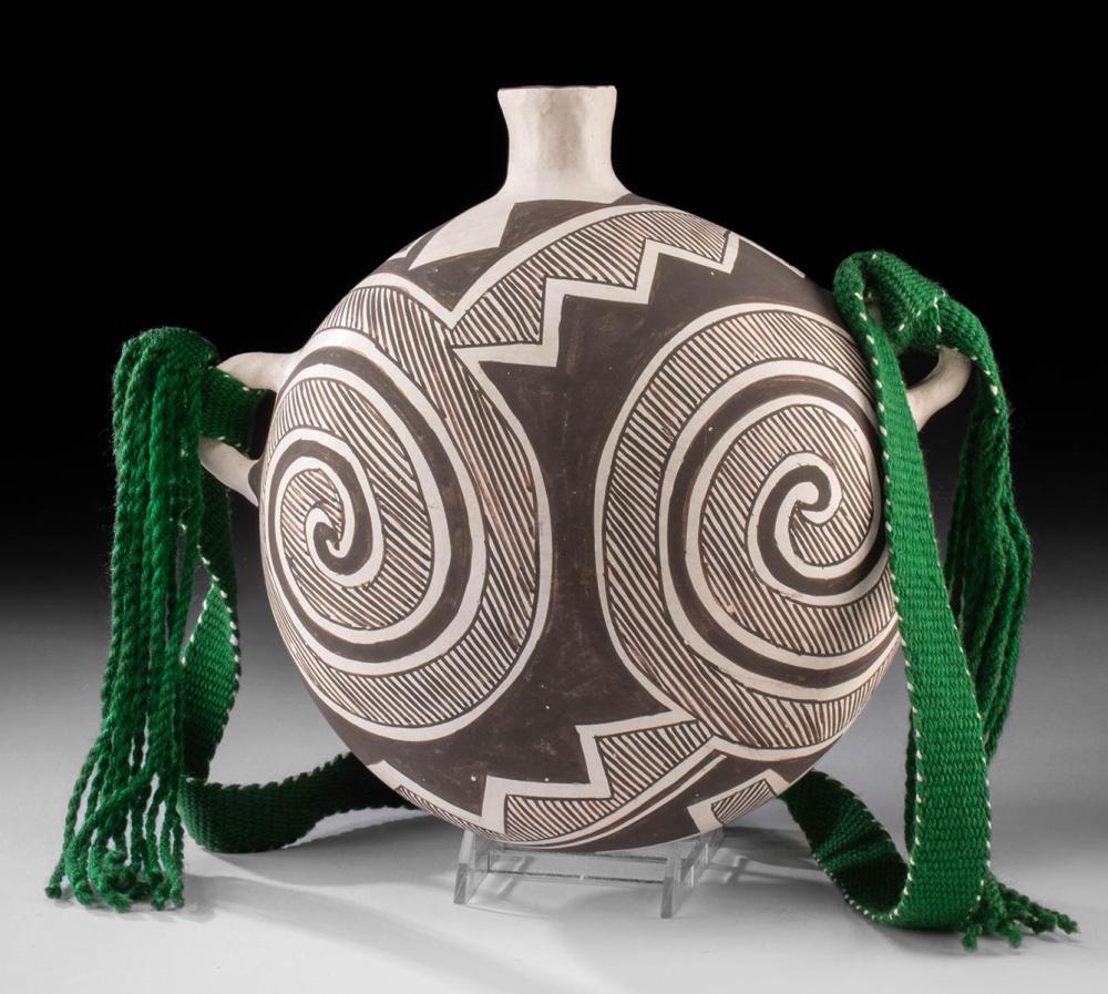 Juana Leno comparable auction result: acoma black on white canteen by juana leno
