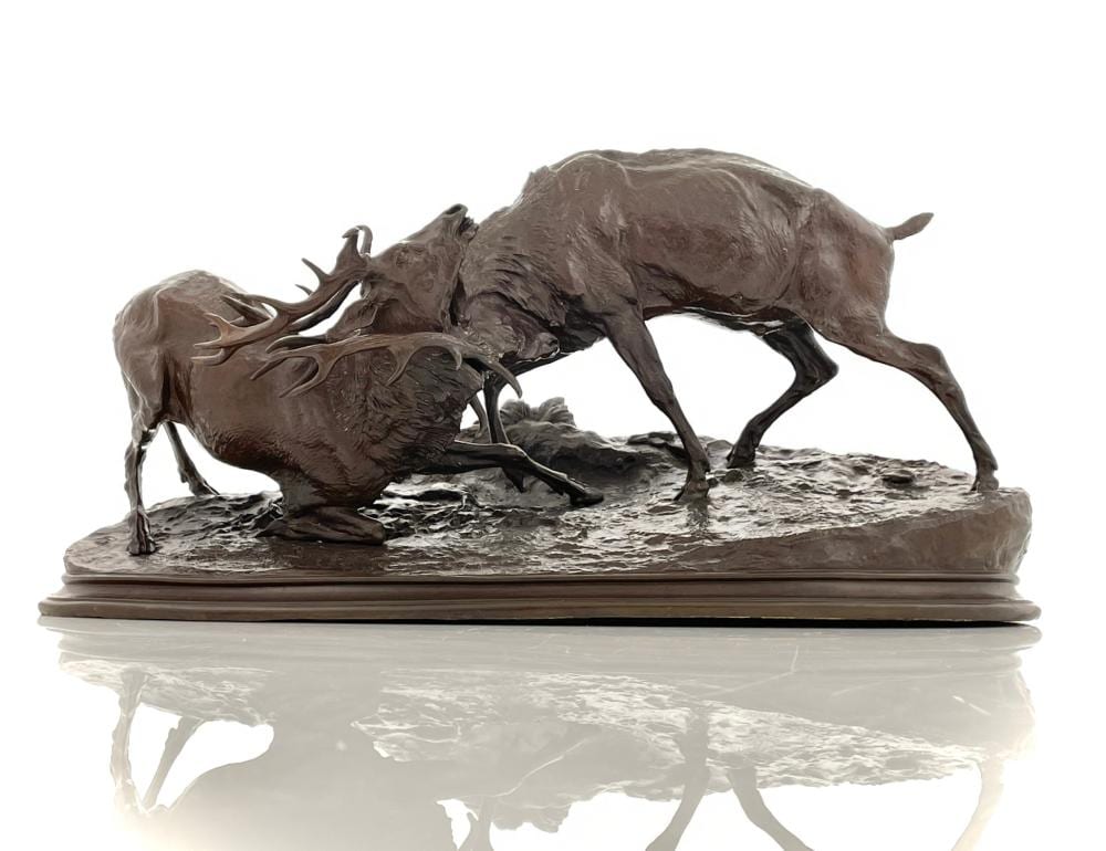 PIERRE JULES MENE "COMBAT DE CERFS" BRONZE SCULPTURE sold by Bradford's, lot 4158 — auction record photograph