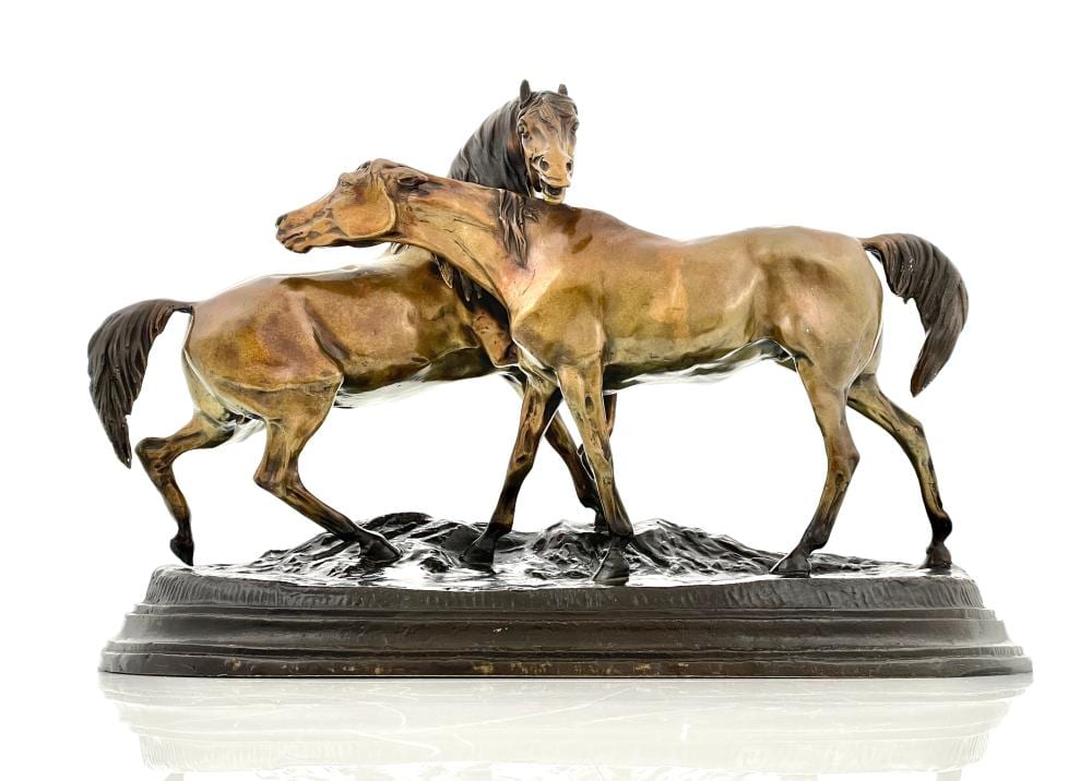 PIERRE JULES MENE "L'ACCOLADE" BRONZE SCULPTURE sold by Bradford's, lot 4174 — auction record photograph