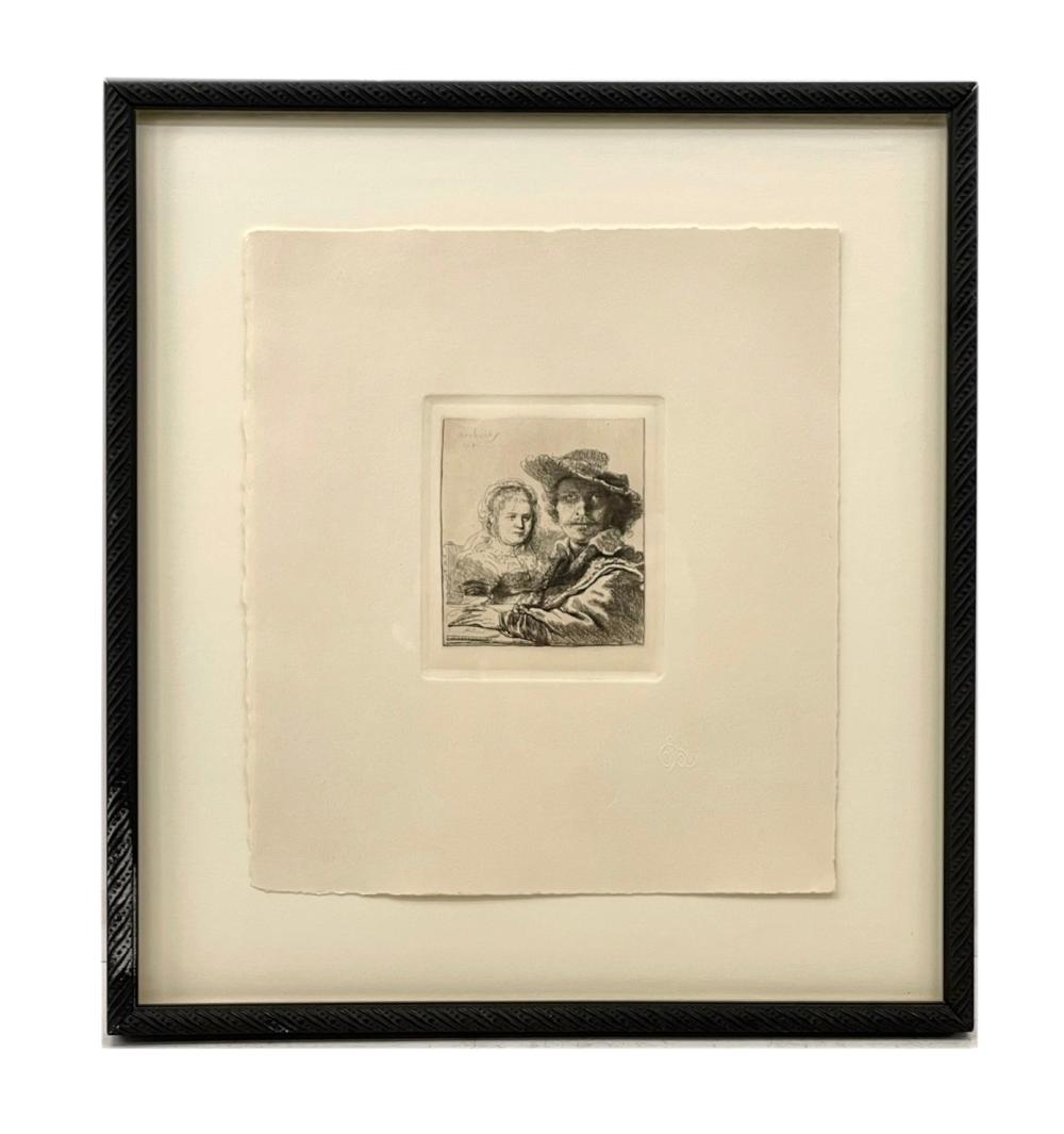 Auction comp thumbnail for REMBRANDT VAN RIJN SELF PORTRAIT WITH SASKIA ETCHING (Bradford's, Lot 4194)