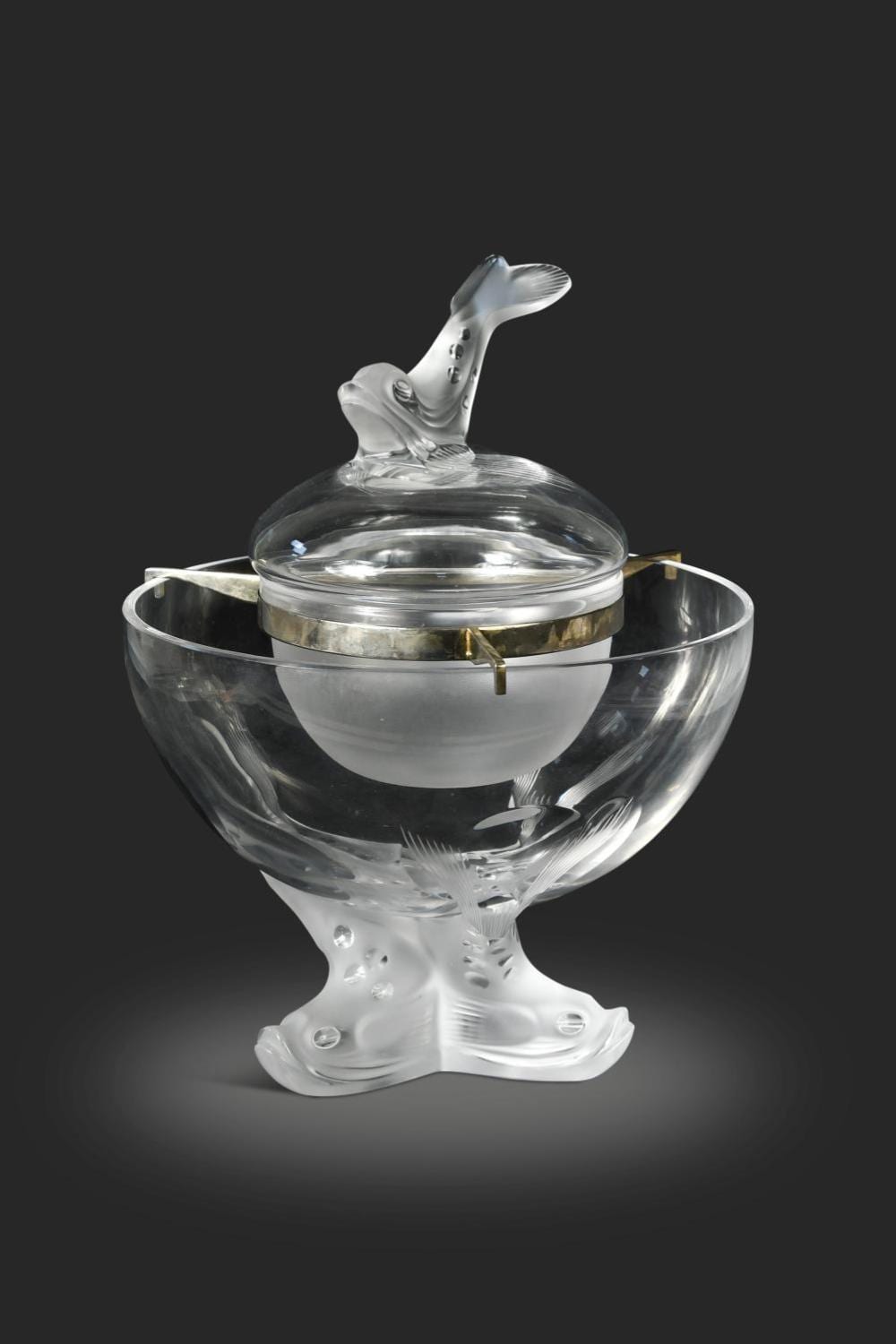 Igor' Emmanuilovic Grabar' comparable auction result: igor a lalique frosted and polished glass caviar bowl and stand