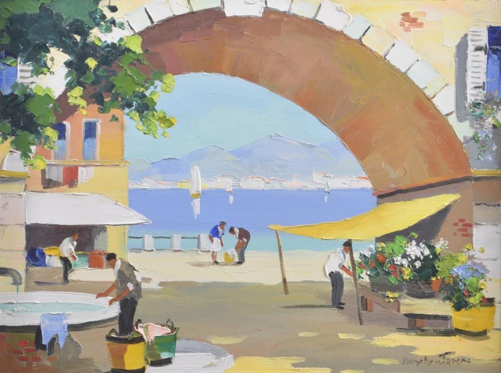 D'oyly John comparable auction result: d oyly john 1906 1993 flower market portofino italian riviera oil on canvas signed 11 75 x 15