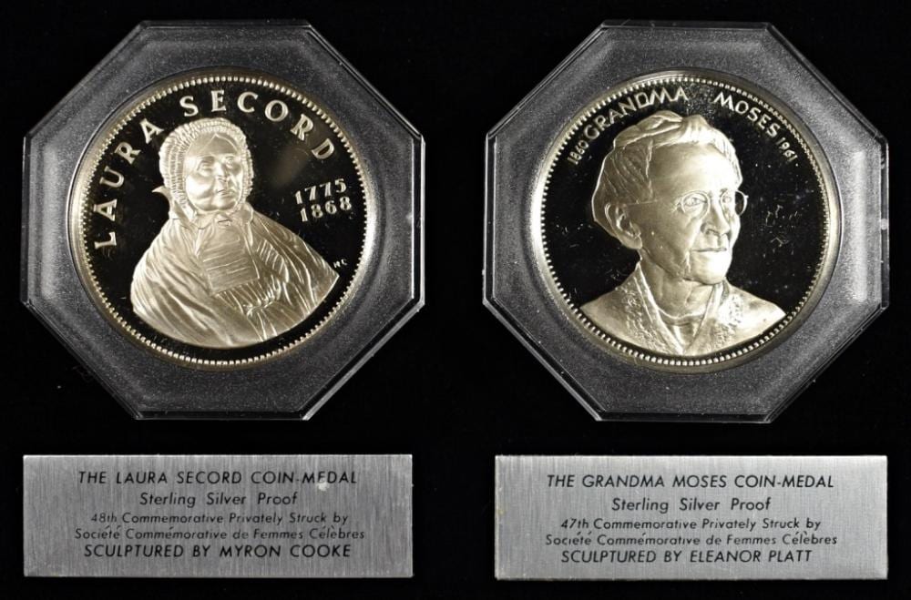 Anna Mary Moses comparable auction result: grandma moses l secord sterling silv pr commems