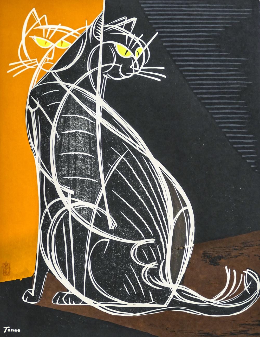 Tomoo Inagaki comparable auction result: tomoo inagaki passion of cat 1964 large woodblock