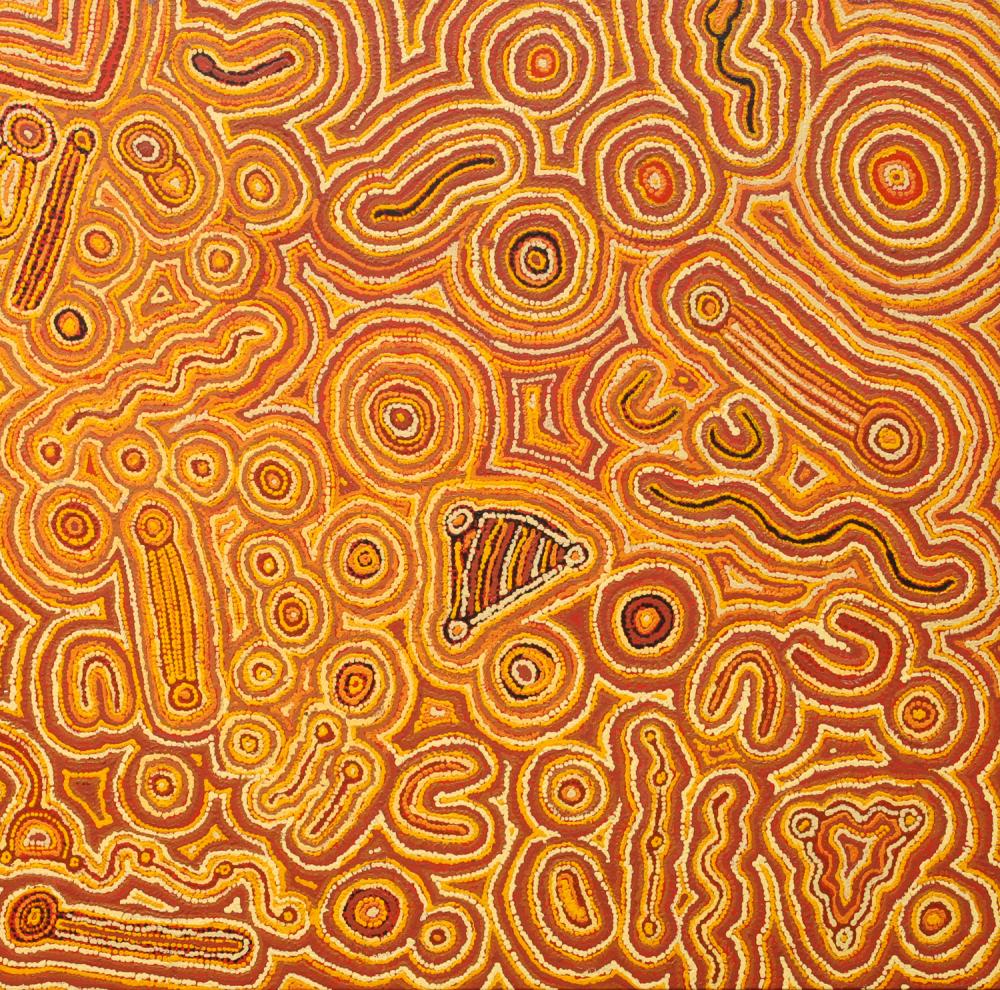 Lola Brown Nampitjinpa comparable auction result: lola brown nampitjinpa pikilyi spring dreaming acrylic on linen 100cm x 100cm