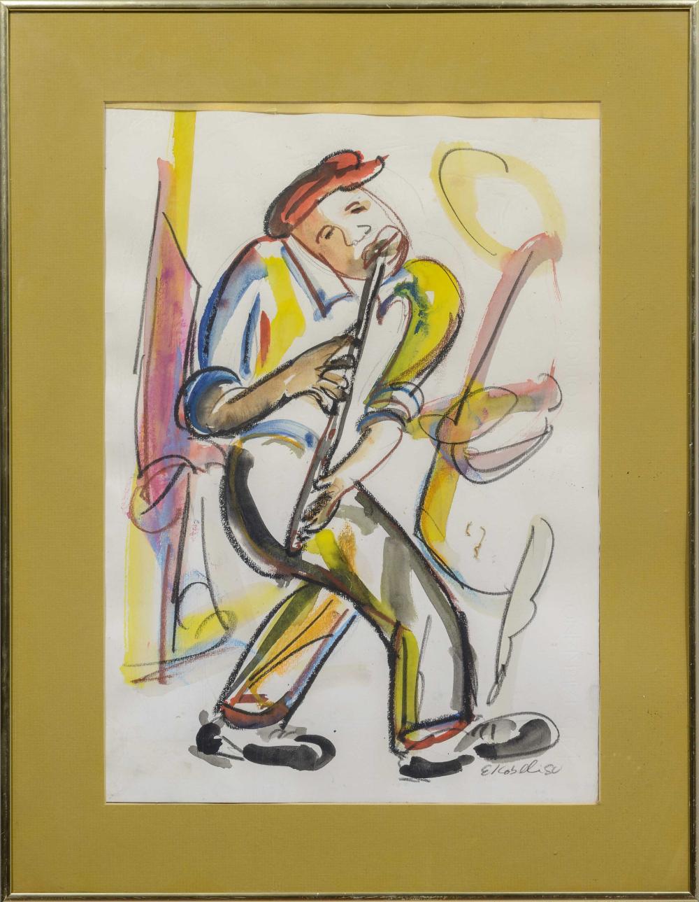 Eli Kobeli comparable auction result: eli kobeli sa 1932 1999 mixed media musician signed dated 80 48 x 34