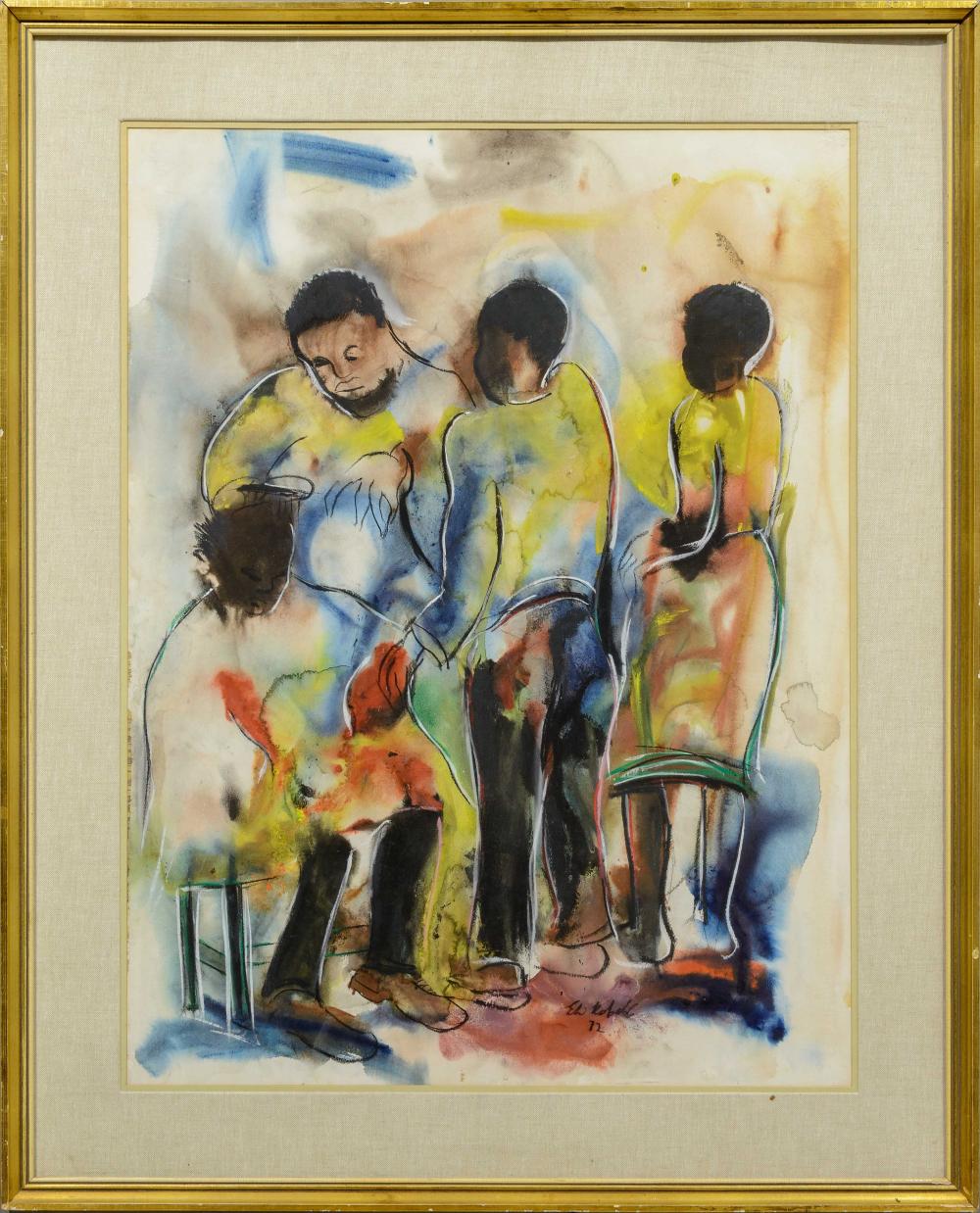 Eli Kobeli comparable auction result: eli kobeli sa 1932 1999 mixed media at the hairdresser signed dated 72 73 x 55