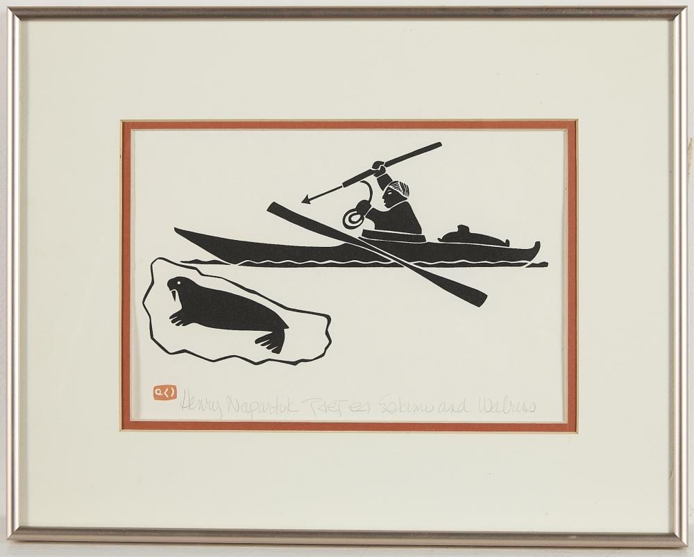 Henri Napartuk comparable auction result: henry napartuk eskimo and walrus stone cut print