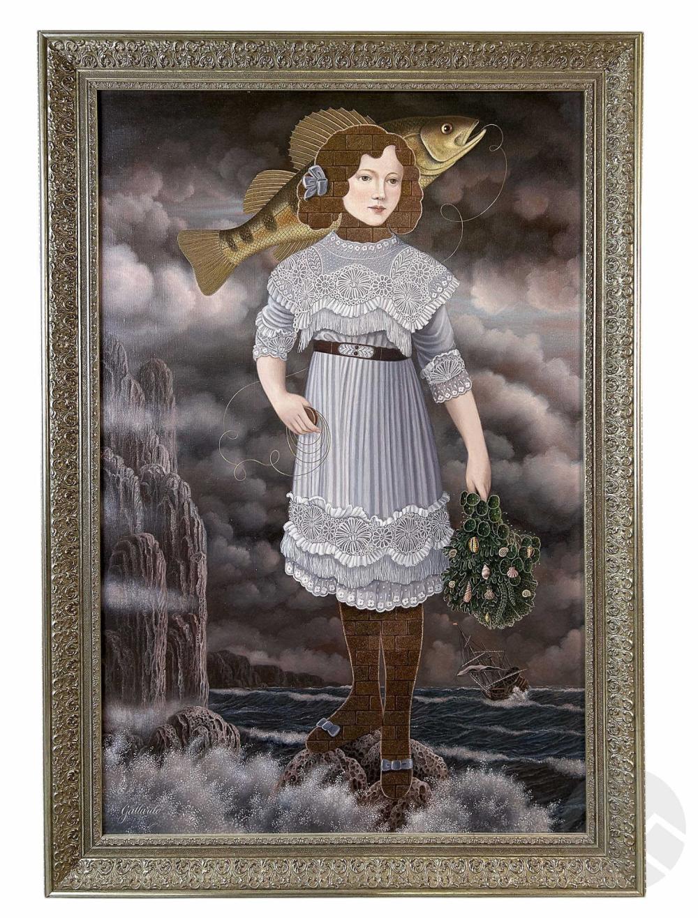 Gervasio Gallardo comparable auction result: gervasio gallardo b1934 surreal fish girl painting