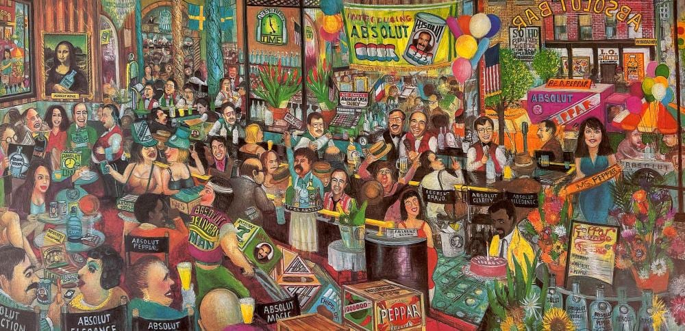 Robert Cenedella comparable auction result: robert cenedella b 1940 absolut bar litho signed