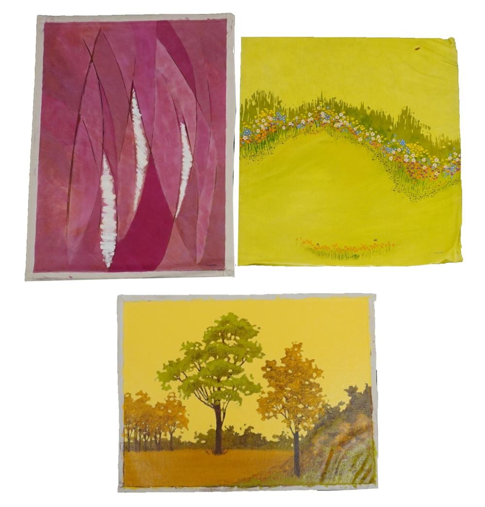 Barbara Coleman comparable auction result: barbara coleman various scenes three unframed and unstretched oils on canvas