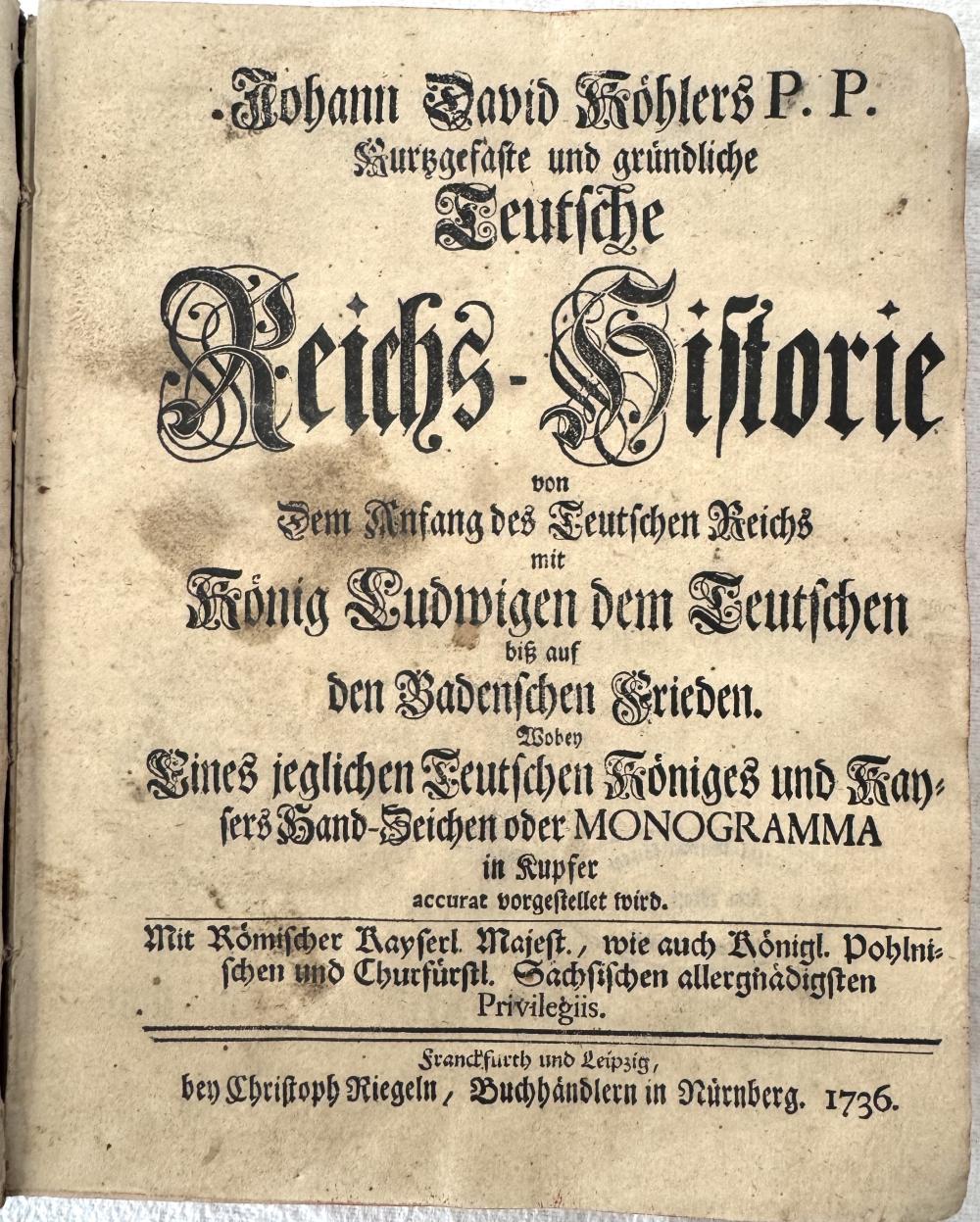 Hannelore Cremers-Köhler comparable auction result: k hler johann david deutsche reichshistorie 1736