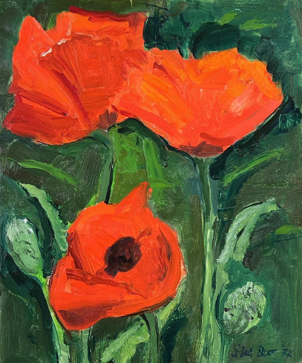 Sal Del Deo comparable auction result: salvatore del deo 1928 poppies series 1972 oil on heavy weight paper mounted on foamcore glued to plywood 13 x 11 15 x 12 3 4 framed