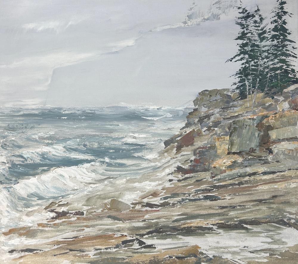 John Mulcahy comparable auction result: john mulcahy 1931 2012 rocks and surf oil on canvas 25 x 28 25 1 2 x 28 1 2 framed