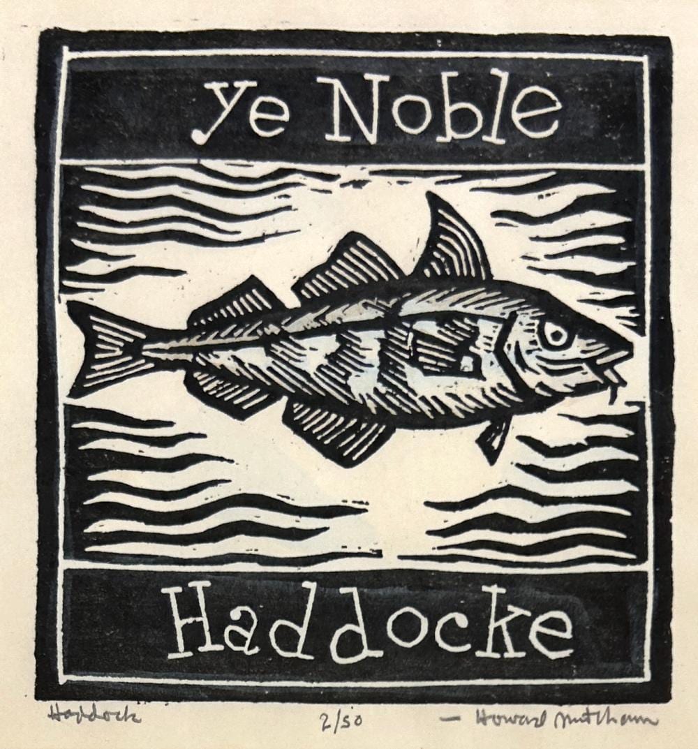 Howard Mitcham comparable auction result: howard mitcham 1917 1996 haddock 2 50 woodblock print 4 x 3 1 2 image 9 1 2 x 9 1 2 framed