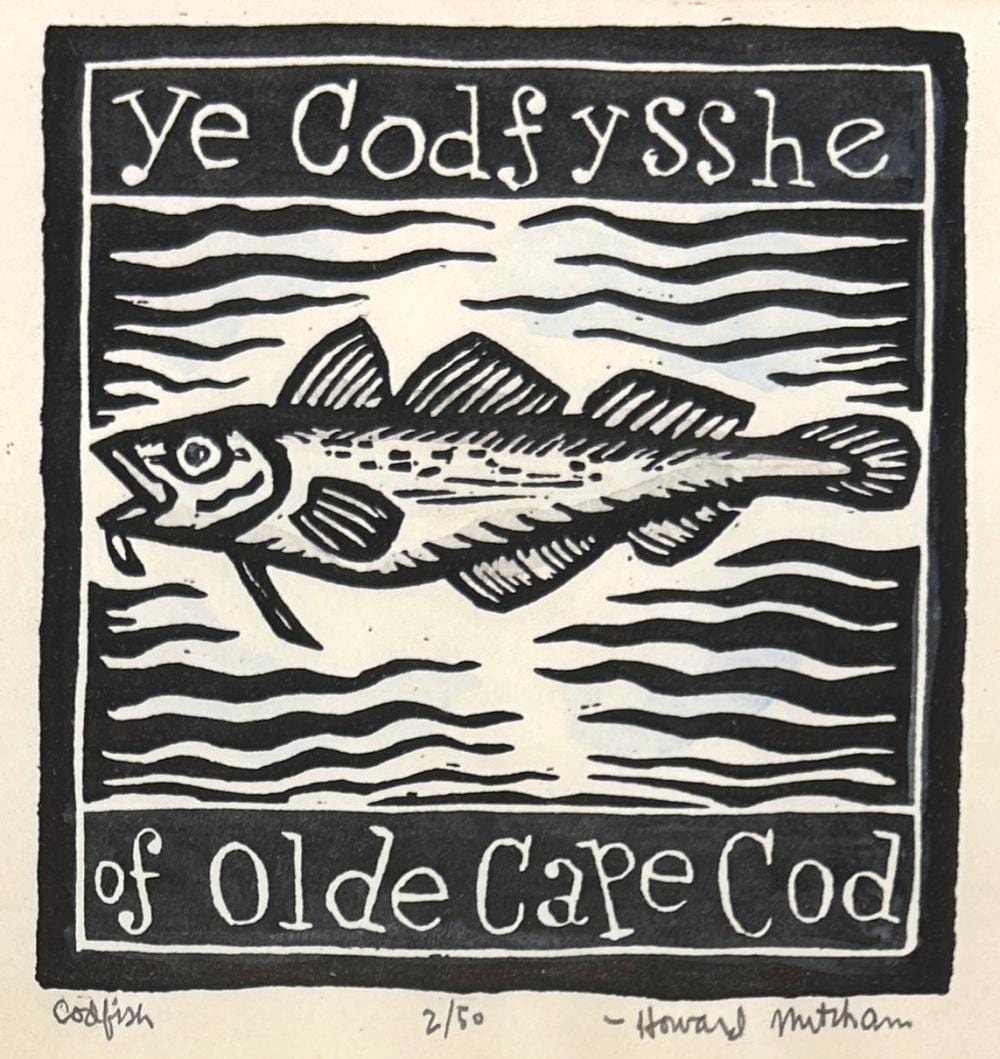 Howard Mitcham comparable auction result: howard mitcham 1917 1996 codfish 2 50 woodblock print 4 x 3 1 2 image 9 1 4 x 9 1 4 framed