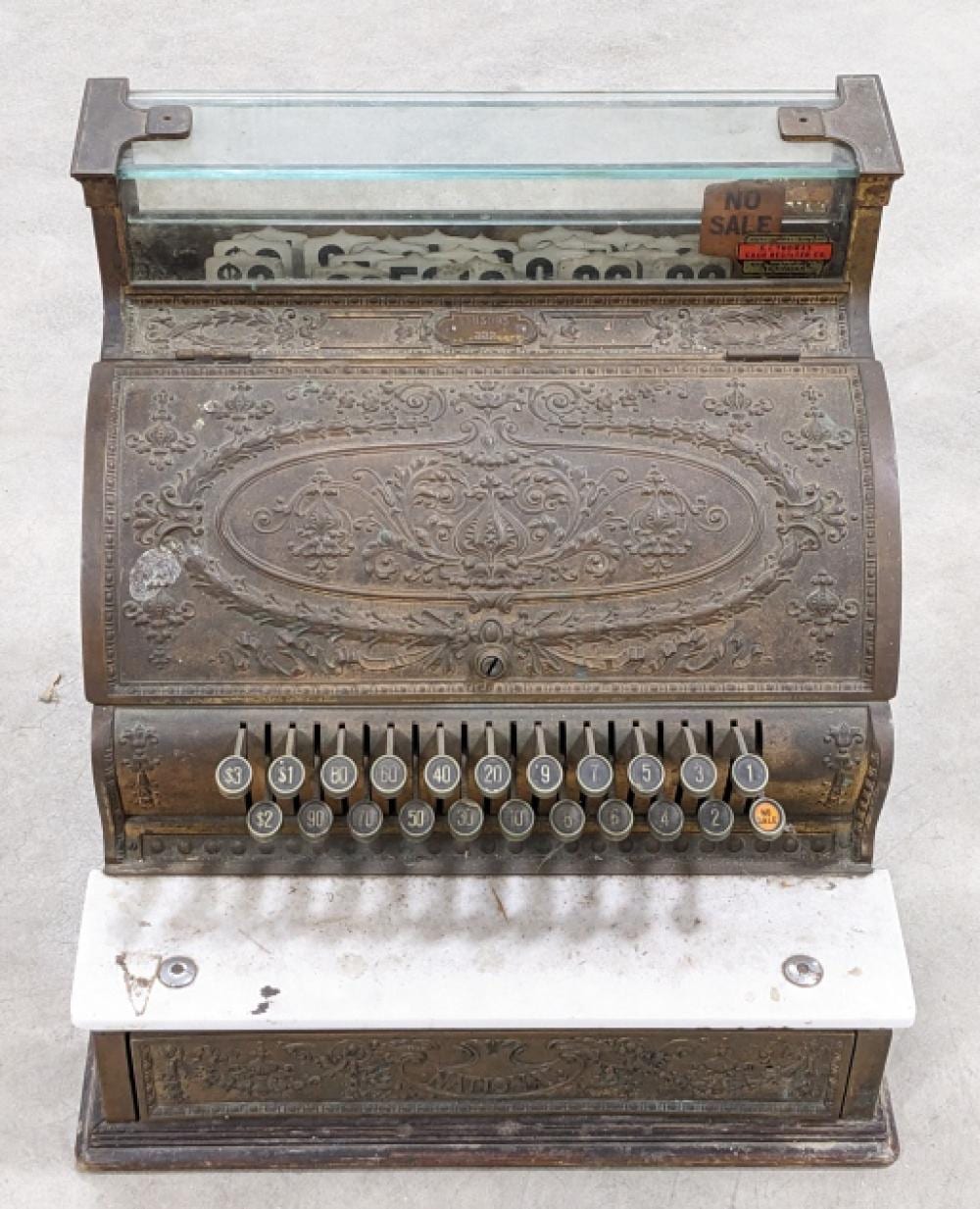1912 NCR #332 Brass Cash Register sold by Kraft Auction Service, lot 2552 — auction record photograph