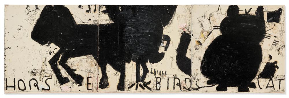 Rose Wylie comparable auction result: rose wylie b 1934 black painting horse bird cat oil graphite pape
