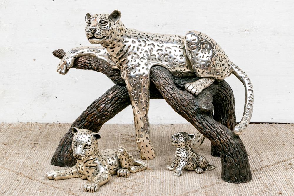 Ricardo Del Rio comparable auction result: ricardo del rio mexican b 1961 silver plate three piece group of leopards d argenta collection