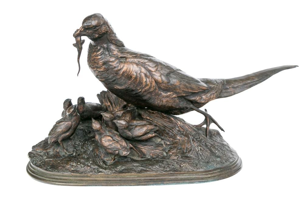 Auguste-Nicolas Cain comparable auction result: auguste nicolas cain france 1821 1894 cast patinated bronze pheasant and its young