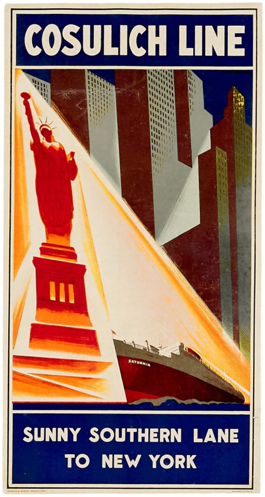 Giuseppe Riccobaldi comparable auction result: giuseppe riccobaldi del bava 1887 1976 cosulich line sunny southern lane to new york 1937