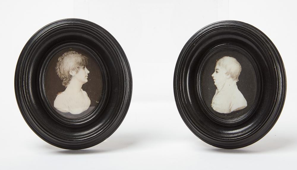 Samuel Andrews comparable auction result: samuel andrews 1767 1807 pair of sepia en grisaille profile miniatures