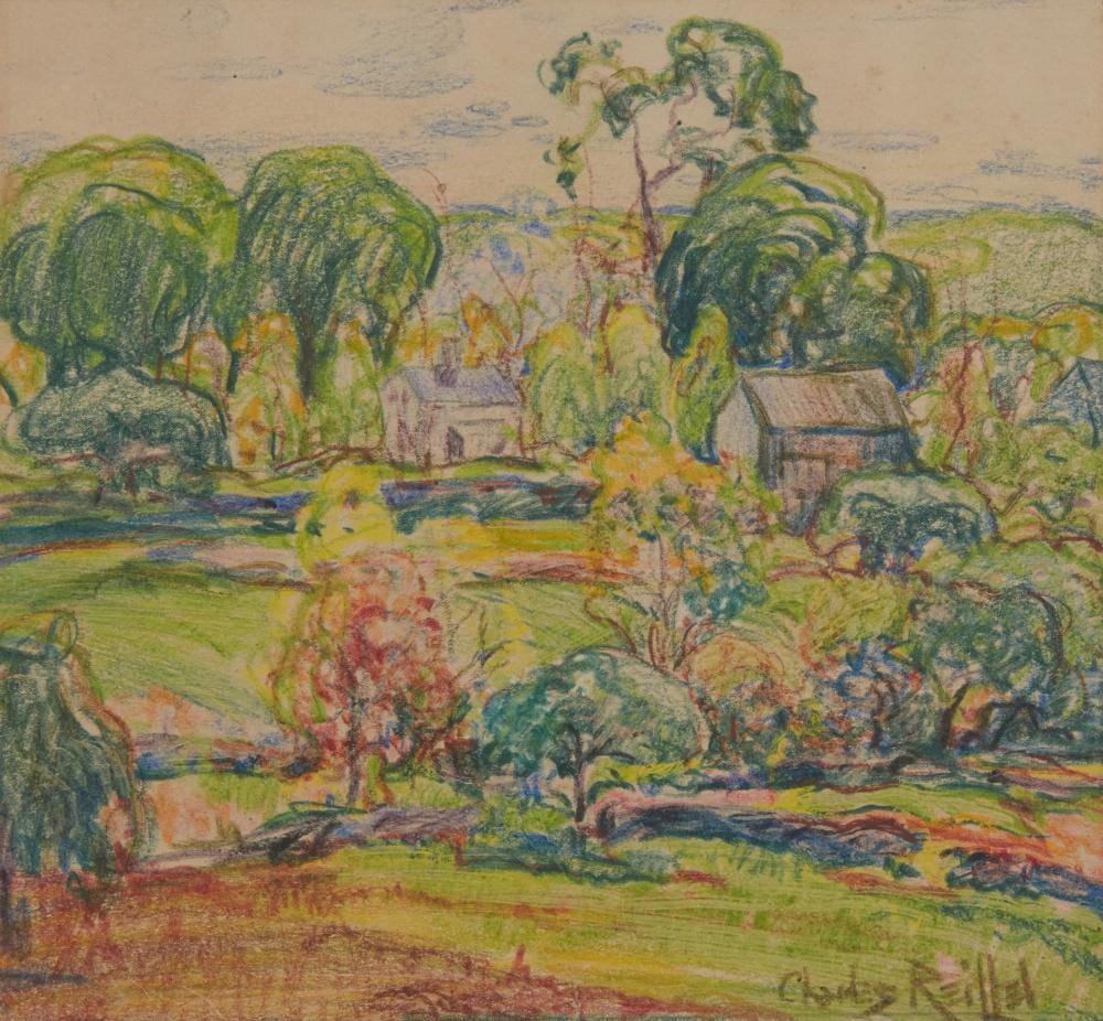 Charles Reiffel comparable auction result: charles reiffel 1862 1942 two houses in a landscape