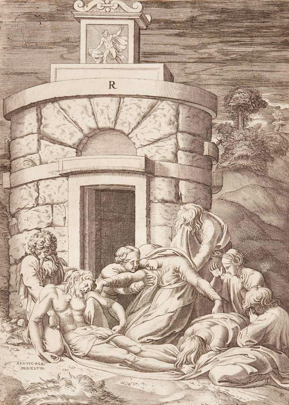 Enea Vico comparable auction result: enea vico after raphael lamentation before the tomb