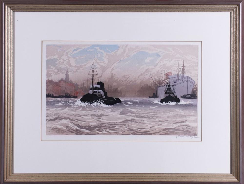 oscar droege 1898 hamburg 1983 ibid color woodcut hamburg harbor · Auktionshaus HanseArt · 2025-03-01 Oscar Dröge comparable auction result: oscar droege 1898 hamburg 1983 ibid color woodcut hamburg harbor