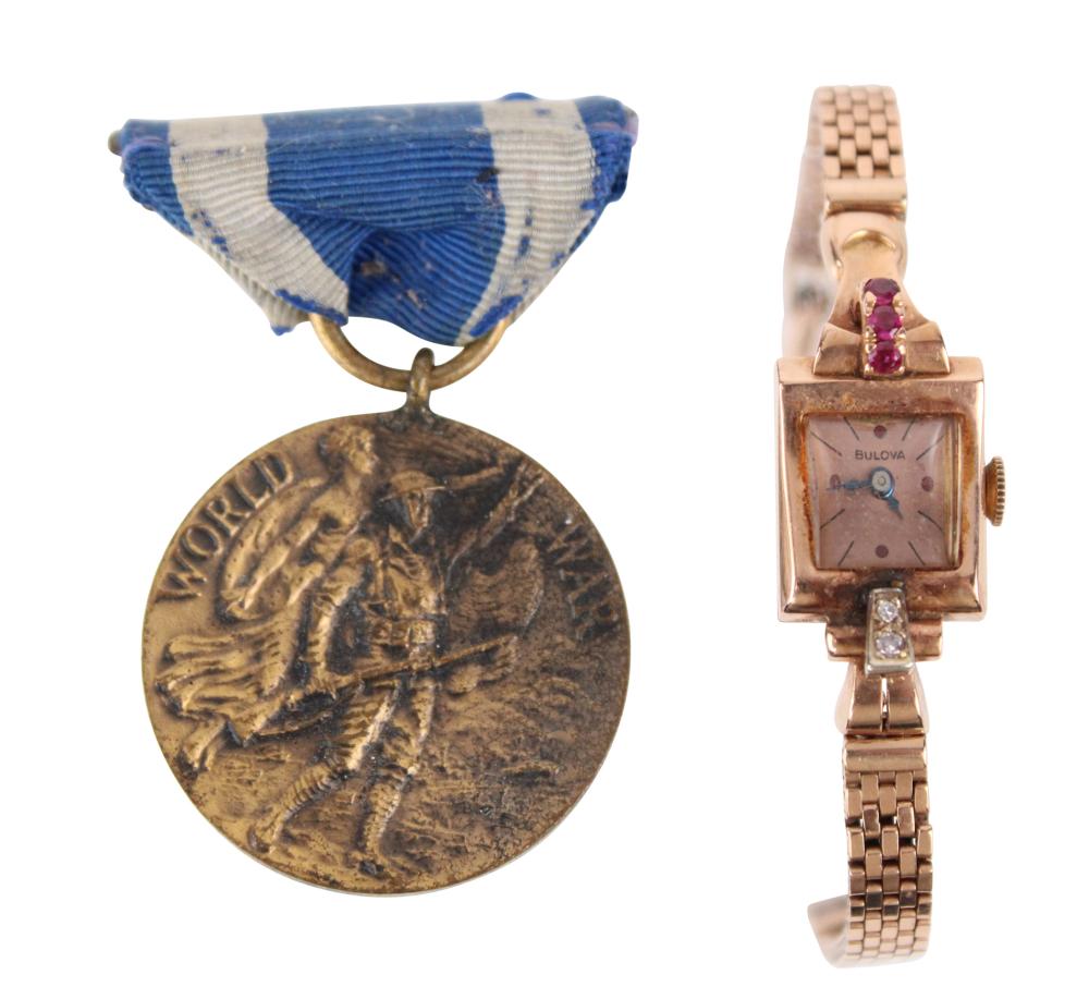 Vintage Bulova 14K Rose Gold Ladies Watch sold by Nye & Company, lot 76 — auction record photograph